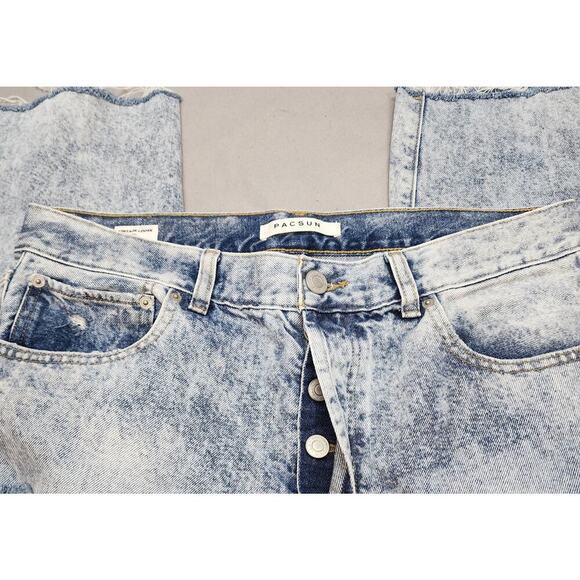 PacSun Men's Vintage Loose Crop Distressed Light Blue Denim Raw Hem Fringe Sz 34 - Picture 3 of 5